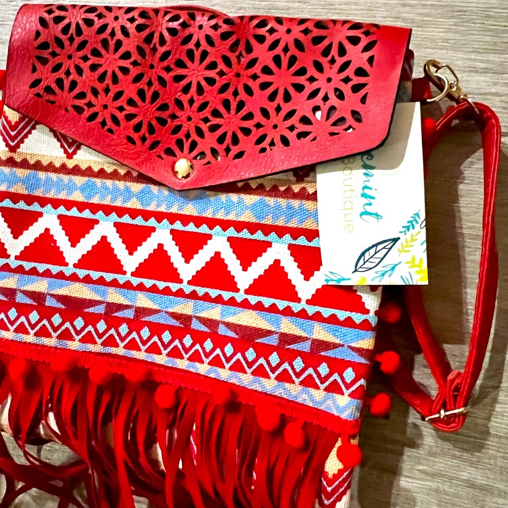 Boho Aztec fringe crossbody bag